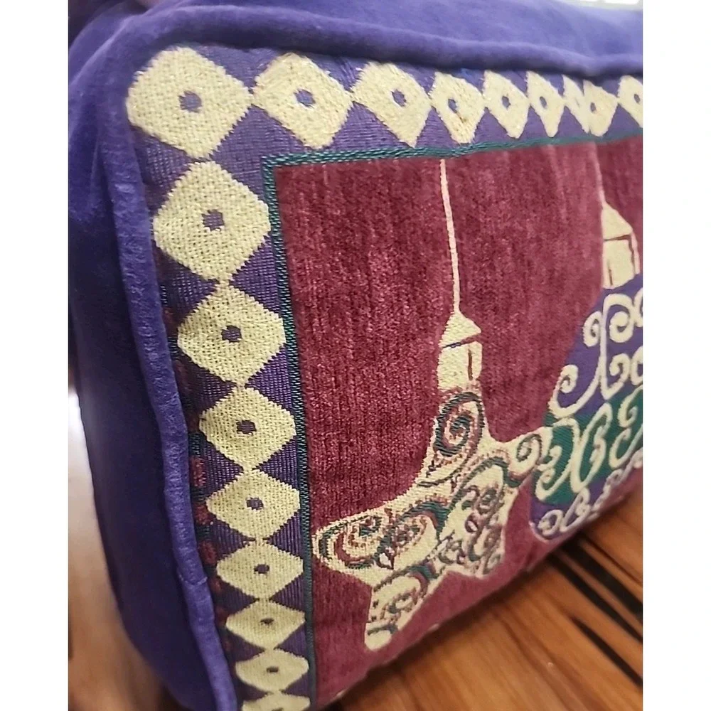 Unique Christmas Decorative Throw Pillow Purple Velour Ornaments 12x18 Inch Deco